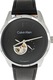 CALVIN KLEIN, Автоматичен часовник с кожена каишка, Сребрист, Черен
