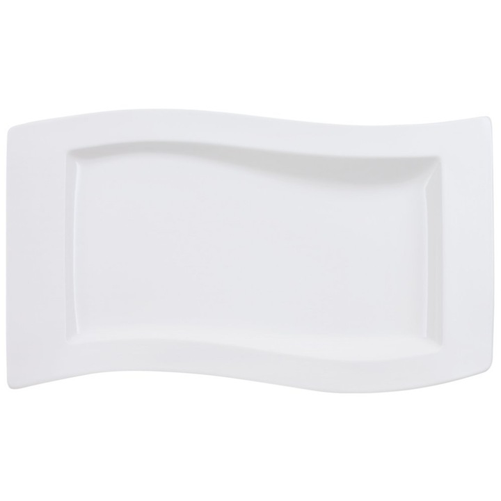 Villeroy&Boch NewWave prémium porcelán tálalótál/tálca, mosogatógépben és mikrohullámú sütőben is használható, hullámos design, fehér, 49x30 cm