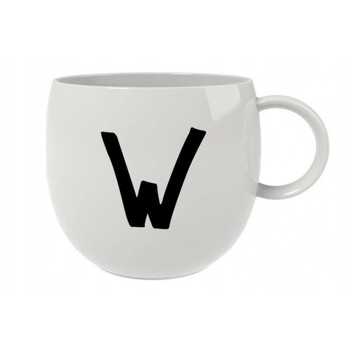 Чаша Villeroy & Boch Letters, от първокласен порцелан, с отпечатана буква W, подходяща за съдомиялна машина, бяла, 330мл