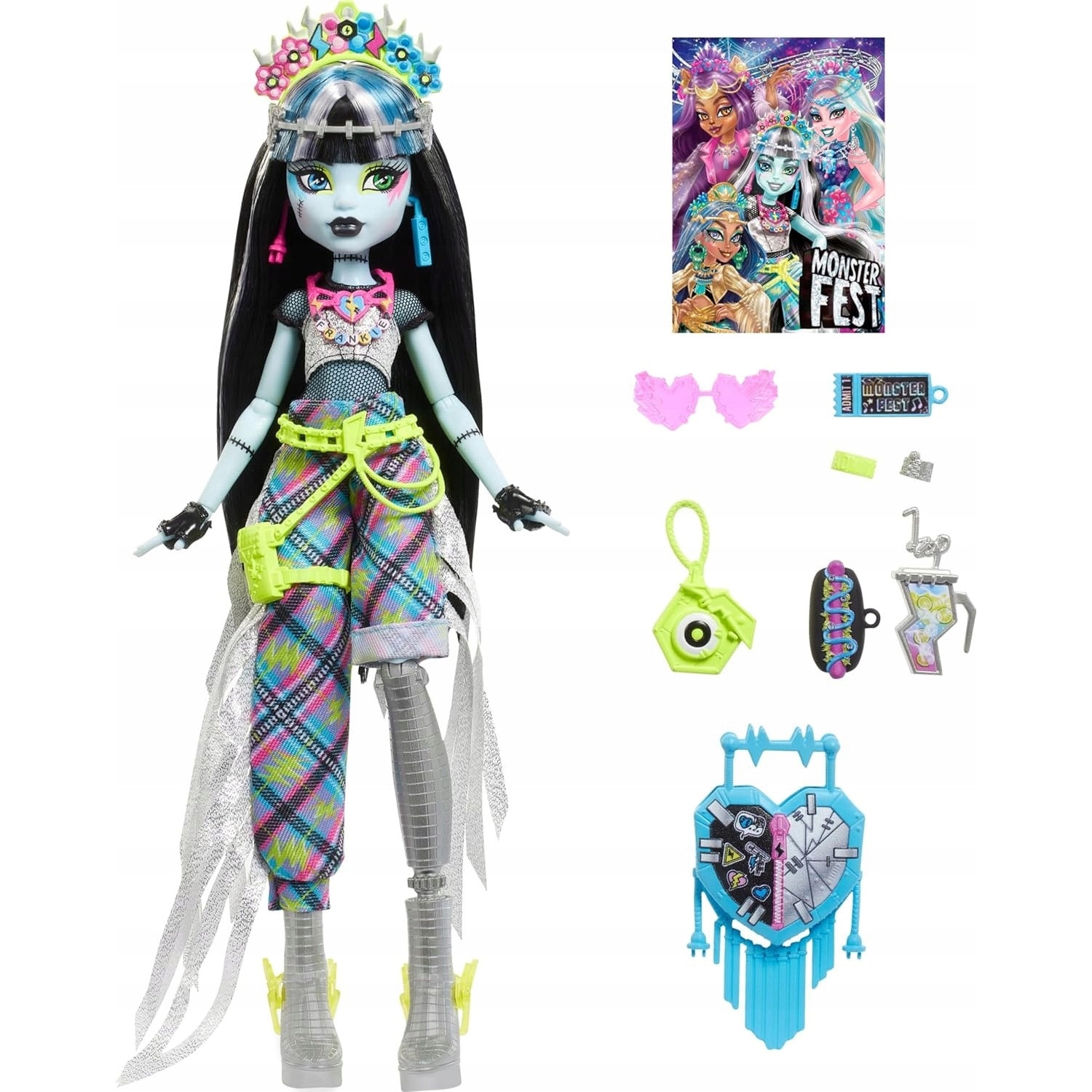 Papusa Monster High, Reel Drama, Frankie Stein, alb-negru - eMAG.ro