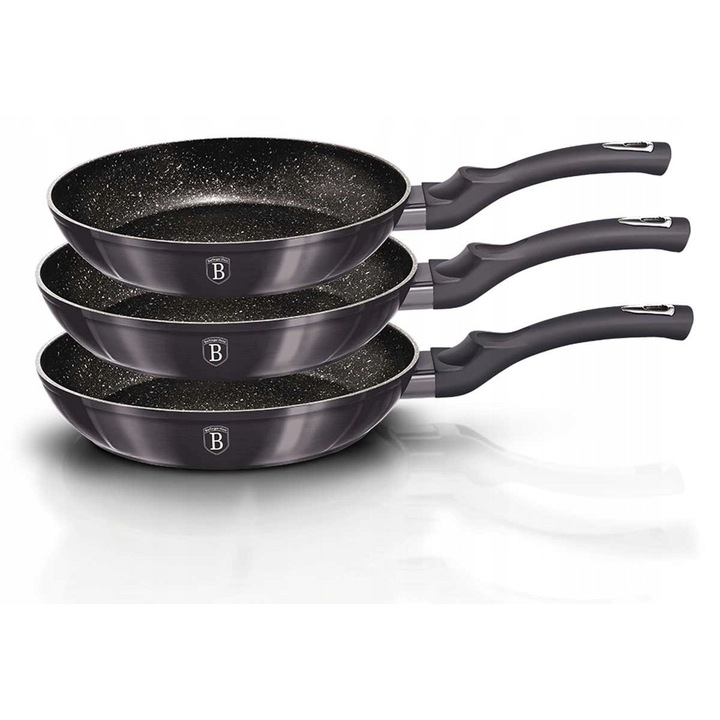 Комплект тигани Berlinger Haus Metallic Line Carbon, 3 слоя мрамор, тъмносив, 20x24x28см