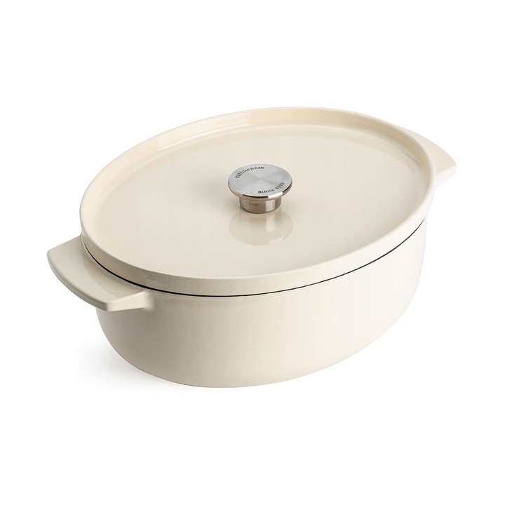 Cratita ovala KitchenAid 5.6l crem 37.2x31.4x13.6cm fonta emailata