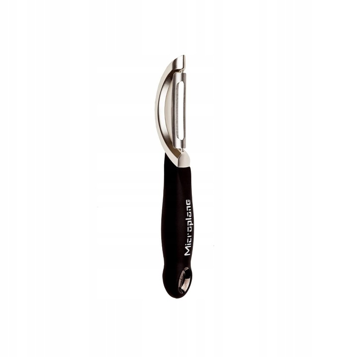 Белачка за зеленчуци и плодове/белачка Microplane Specialty, с двойно острие от неръждаема стомана 18/10, неплъзгаща се дръжка, черен/сребрист, 1 бр