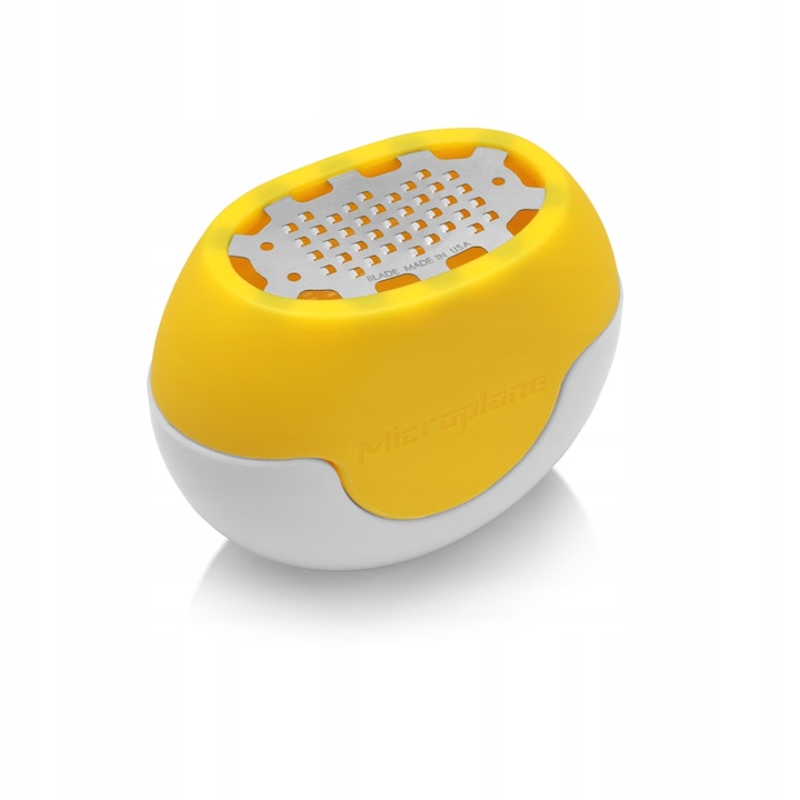 Ренде за цитрусови кори Microplane Flexi Zesti, ултра-остро острие от неръждаема стомана, гъвкава силиконова рамка със събирателен контейнер, жълто/златисто, 1 бр