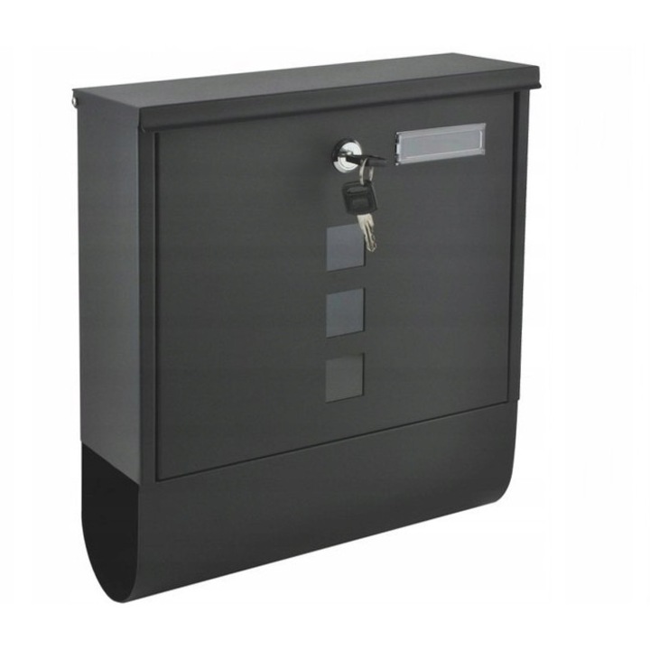ModernHome HPB2210-GS postaláda / levélszekrény, horganyzott acélból, újságtartóval és ellenőrző ablakokkal, homlokzatra és kerítésre szerelhető, antracit, 33,5x30,5x9,6 cm