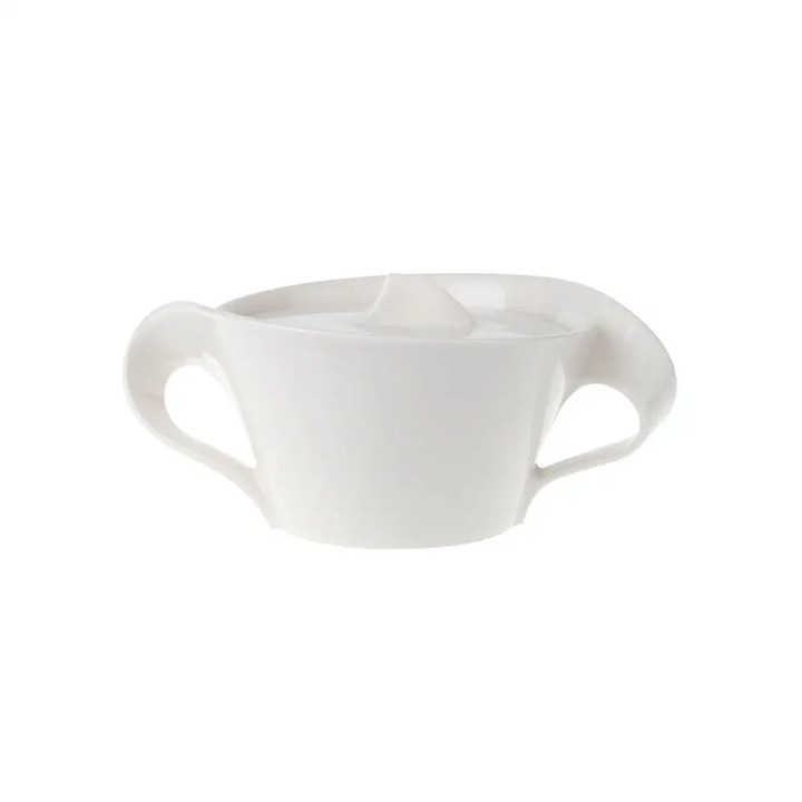 Zaharnica Villeroy&Boch NewWave, din portelan premium, cu margini ondulate, compatibila cu masina de spalat vase si cuptor cu microunde, alb, 0,26 l