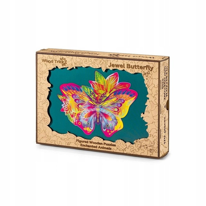 Дървен пъзел Wood Trick Jewel Butterfly, игра за сглобяване с лазерно изрязани части, монтаж без лепило, многоцветен, 170 части