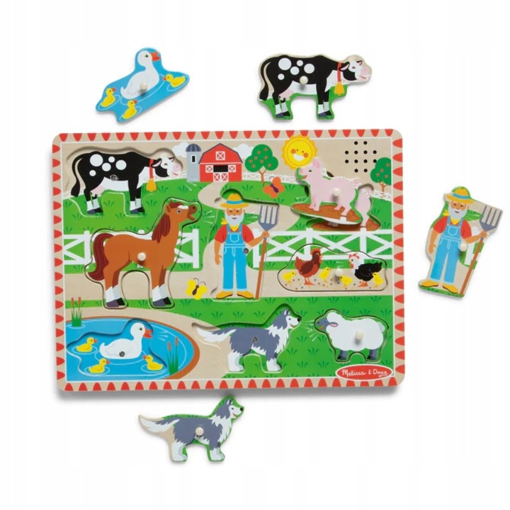 Дървен пъзел Melissa & Doug Интерактивна музикална ферма 30x22cm