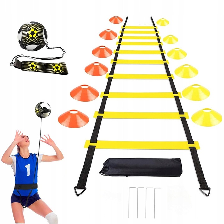 Set antrenament agilitate si coordonare, scara 6m, conuri, galben-negru