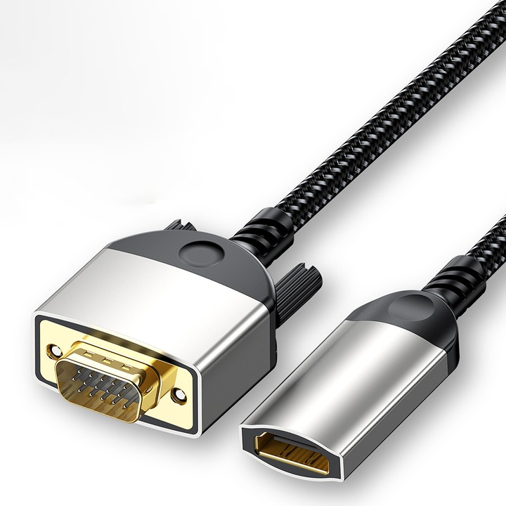 HDMI-VGA adapter, JESWO®, 1080P@60Hz, plug-and-play, HDMI anya-VGA apa adapterkábel, alkalmas laptophoz/PC-hez/PS5-höz/Switch-hez/projektorhoz/monitorhoz, fonott kábel, Fekete