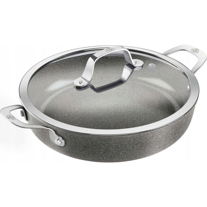 Ballarini Salina Ceramic mély serpenyő/lábas fedővel, Ceraforce Titanium tapadásmentes bevonat, alumínium test Radiant aljjal, szürke, 28 cm