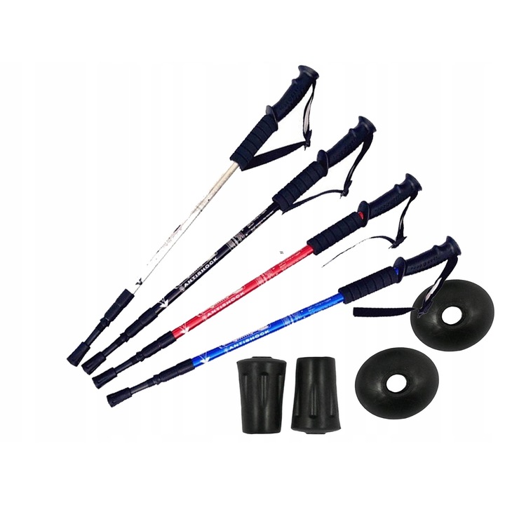 7 az 1-ben Nordic Walking bot készlet, alumínium, ütésálló, PVC, 65x135cm, fekete