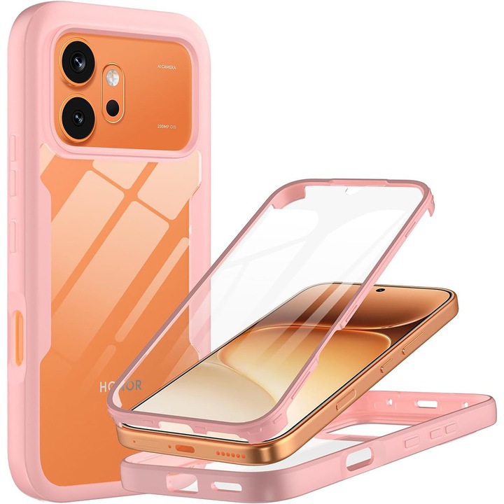 Set 360: Husa cu folie integrata pentru Honor 600 / 600 Pro Protectie 360 fata / spate - roz