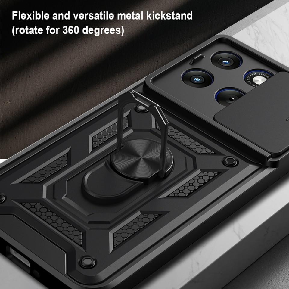 Husa pentru Motorola Edge 70 Fusion, protectie camere, Inel magnetic, set cu sticker, CamShield, Verde