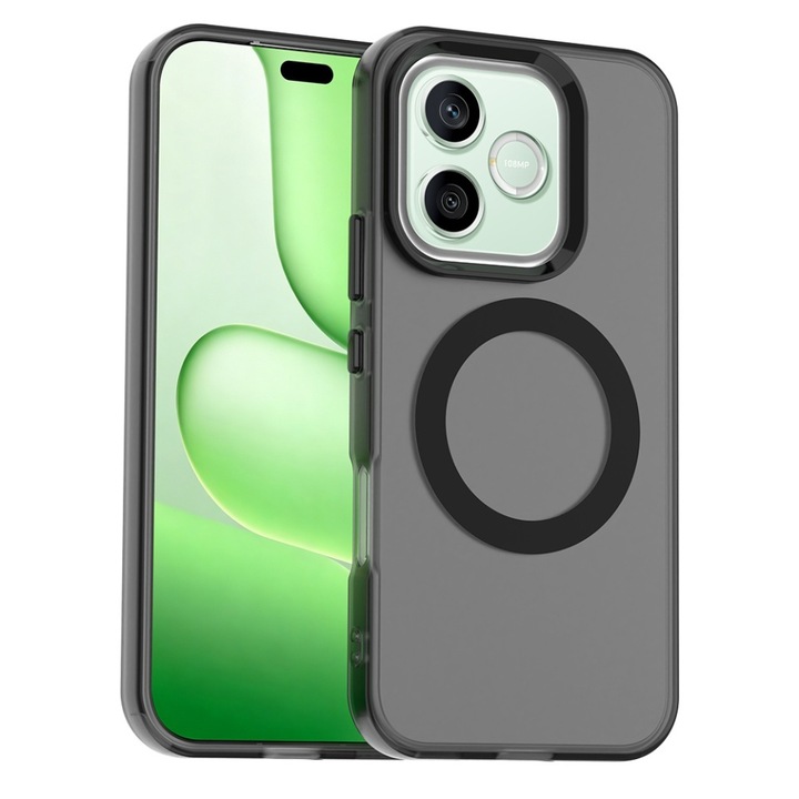 Husa pentru Honor 600 Lite, MagSafe, Antisoc, Margini ridicate, Mat, set cu sticker, CandyCase, Negru