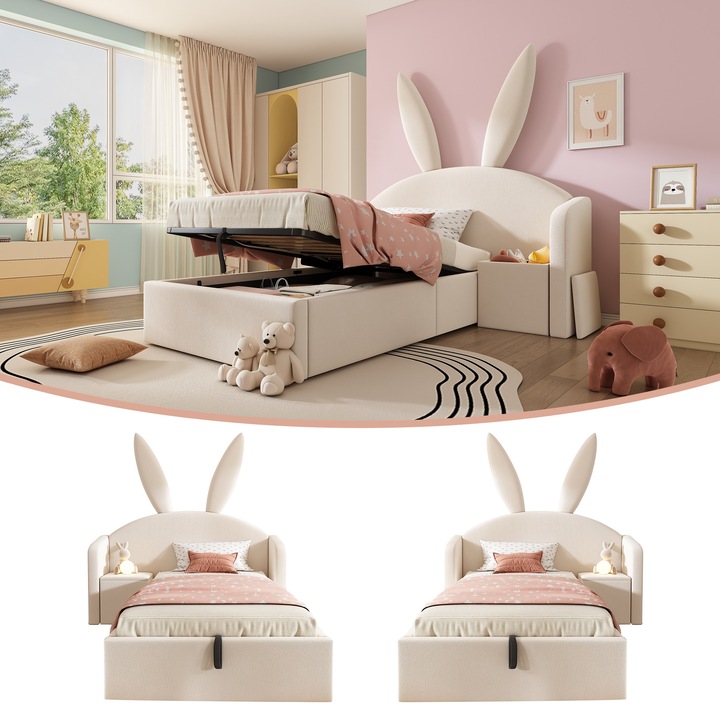 Pat hidraulic tapitat 90x200 catifea bej