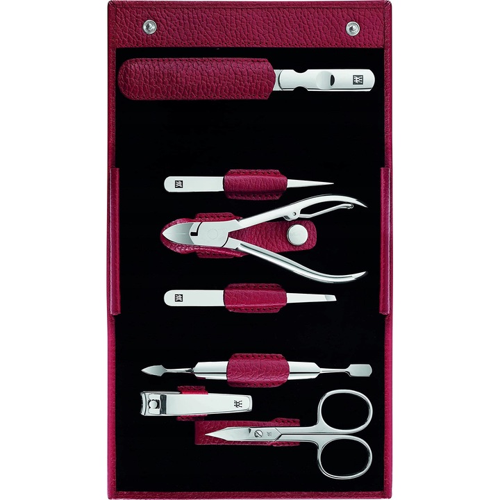 Комплект за маникюр и педикюр Zwilling Classic Inox, 7 части, червен