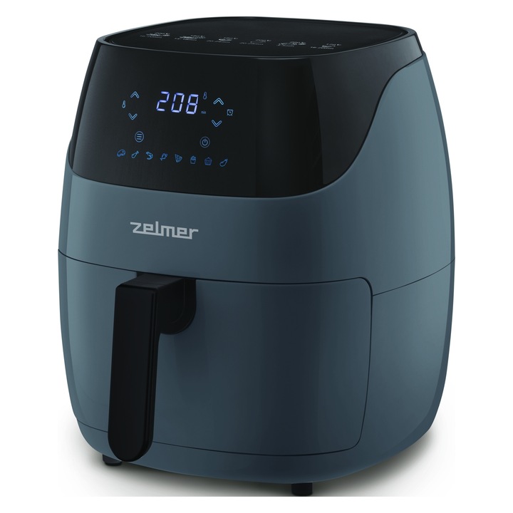Фритюрник без мазнина (air fryer) Zelmer ZAF5502G, 1500W, 8 програми, регулиране на температурата 80-200°C, кошница с незалепващо покритие, черен, 5 л