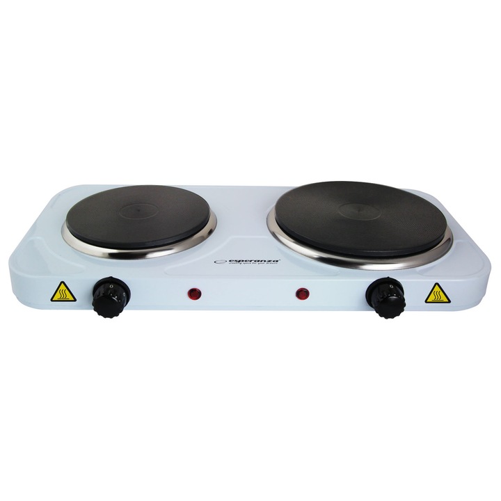 Plita electrica Esperanza Yellowstone, 2 zone, alb, 48x7x23.5cm, 2500W