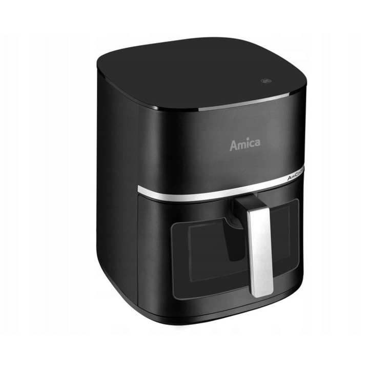 Фритюрник без мазнина (air fryer) Amica AFM 6020, електронен контрол с LED дисплей и таймер, регулиране на температурата 40-200°C, прозорец за наблюдение, 1700W, Черен, 7.2 L
