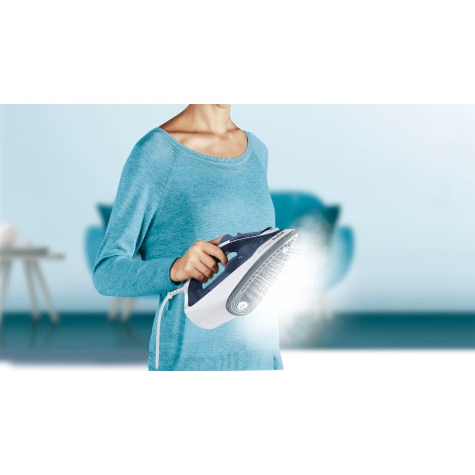 Fier de calcat cu aburi Tefal Express Steam, ceramic, alb-albastru, 2400W, 270ml