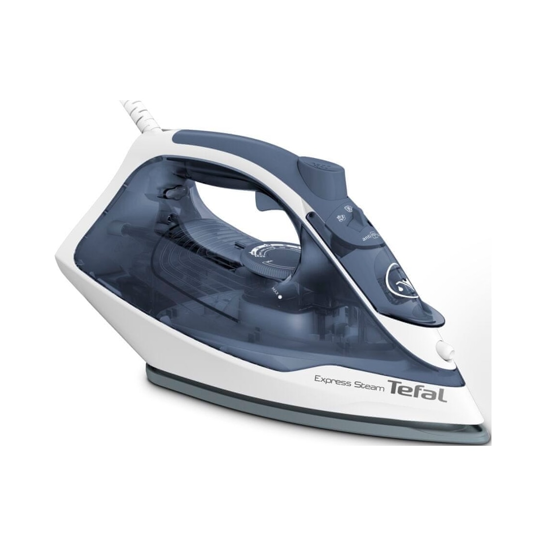 Fier de calcat cu aburi Tefal Express Steam, ceramic, alb-albastru, 2400W, 270ml
