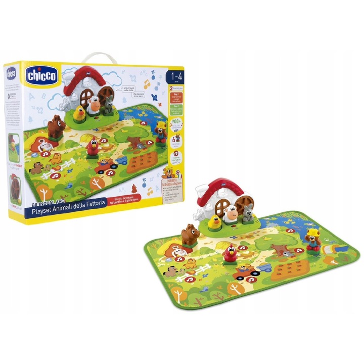 Интерактивна постелка Chicco Farma, двуезична, 60x40см, 2 режима, комплект животни