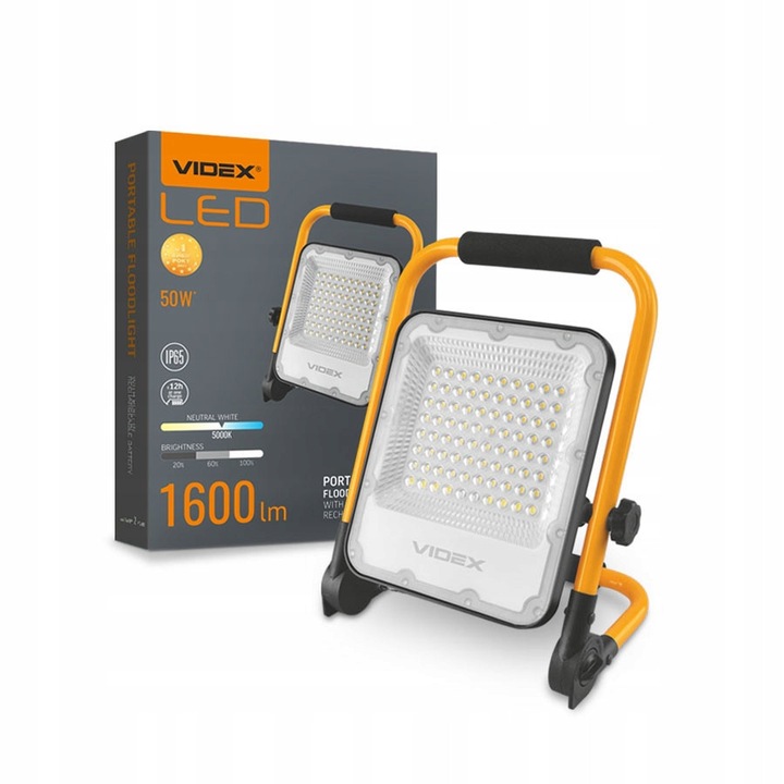LED Прожектор Videx 50W, 1600lm, сив, 90x360° регулируем, 10Ah, 30x45cm