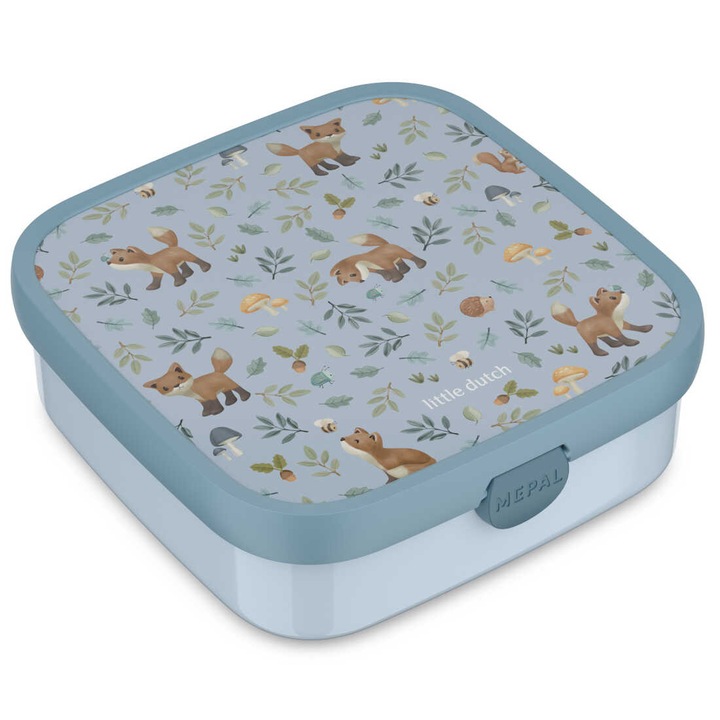 Mepal Campus Bento Large uzsonnás doboz, 2 kivehető, 2 x 200 ml-es tárolóval, BPA-mentes, kék, erdei állat mintával, 1,65 l
