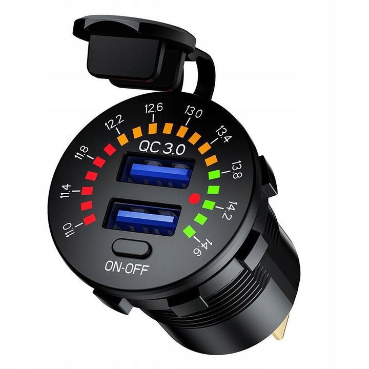 Priza/зарядно 2x USB за мотоциклет Extremestyle MUS34 Quick Charge 3.0, с волтметър и ON-OFF превключвател, черен, 36W (12-24V)