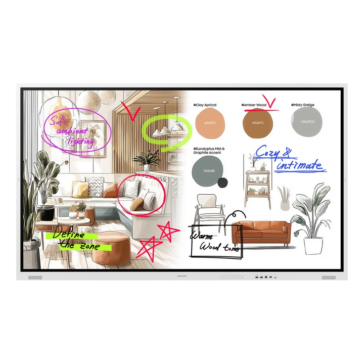 Tabla interactiva Samsung Flip 5 Pro 85" WM85FX, UHD 3840x2160, Wi-Fi, Bluetooth, 20 Touchpoints, 8ms Alb