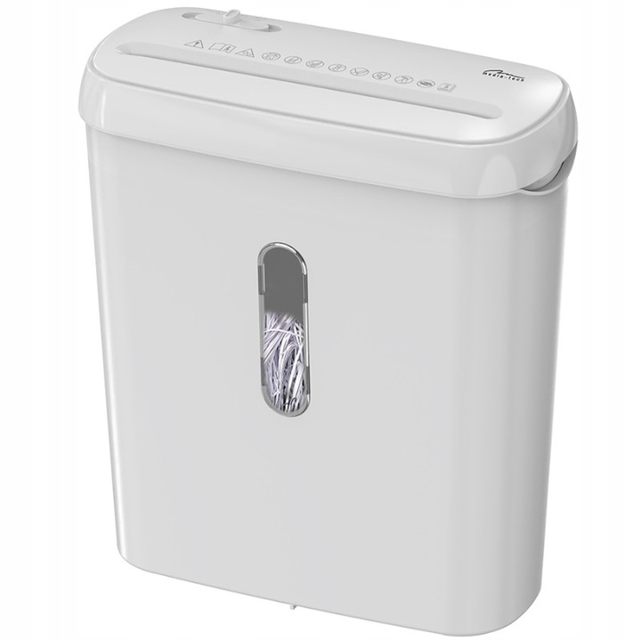 Унищожител за документи и карти Media-Tech WHITE SHREDDER MT223, нарязване на ленти 6,8 мм, унищожава до 5 листа 80 г/м2, бял, 8 л