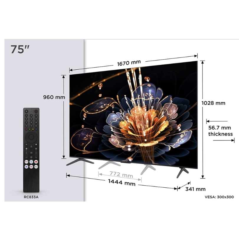 Televizor Mini LED TCL 190 cm 75" 75C69KS, Ultra HD 4K, Smart TV, WiFi, CI+
