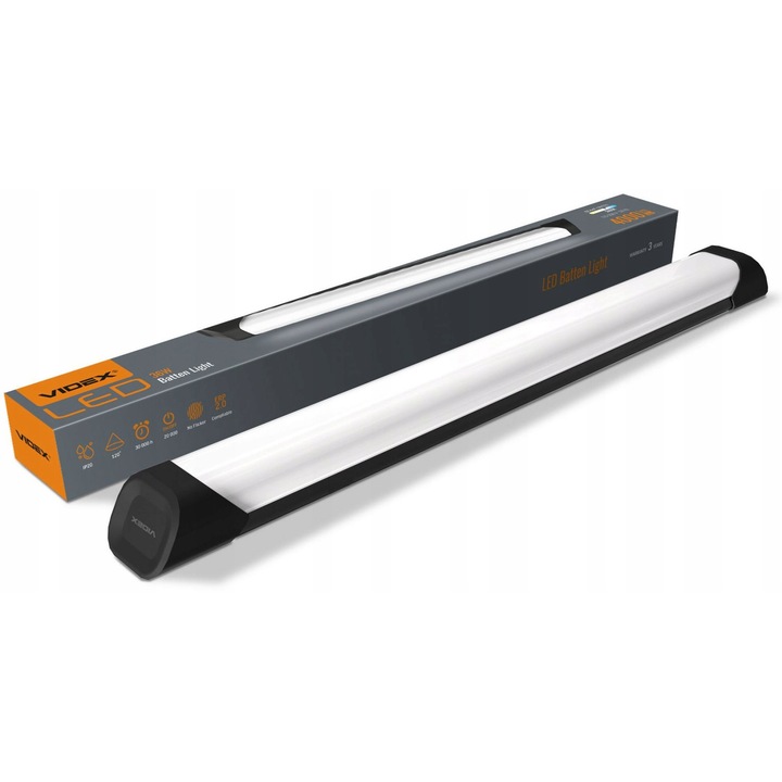 Lampa LED liniara Videx Batten VLE-BN-36065B, 36W, 4000 lm, 5000K, 60 cm, Черна