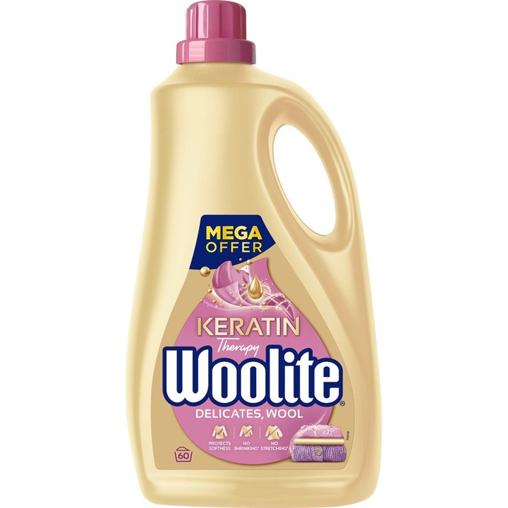 Detergent rufe Woolite Delicate, keratina, 3.6L, 60 spalari