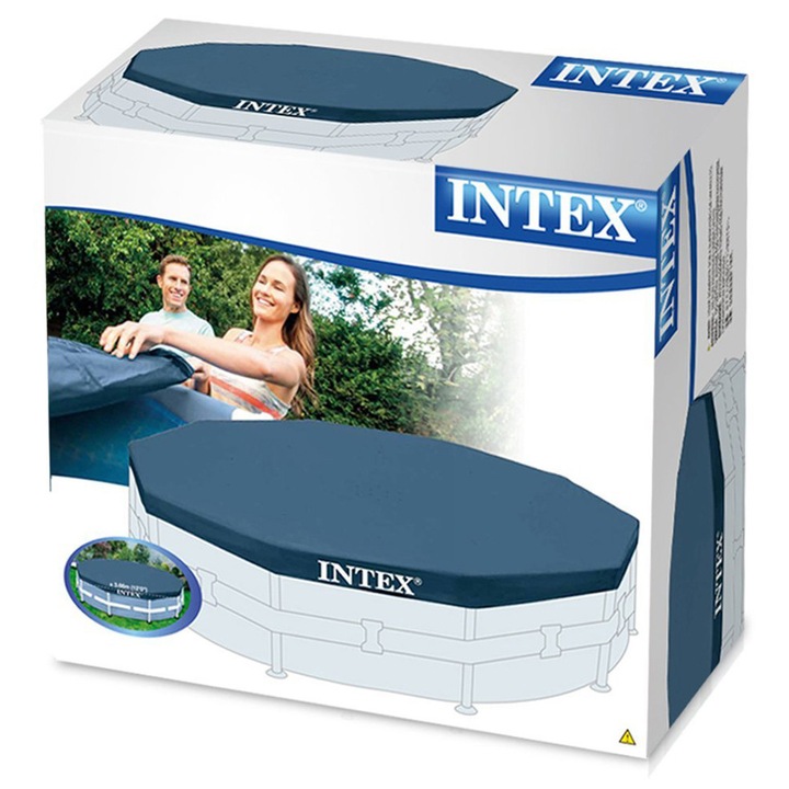 Intex 28030 medence takaró/védőhuzat, 305 cm-es fémvázas medencéhez, tartós vinilből, vízelvezető lyukakkal és rögzítő hevederekkel, kék, 1 db