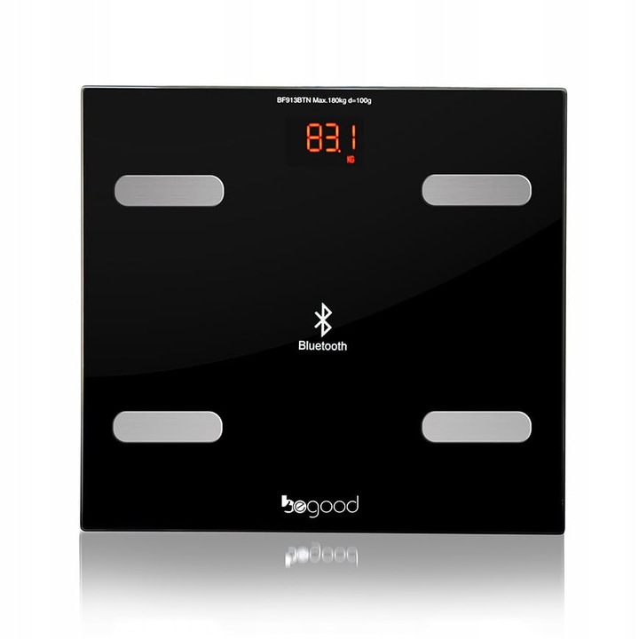 Кантар за баня Begood BF-913N Smart, анализ на тялото 8 параметъра, Bluetooth с мобилно приложение, черен
