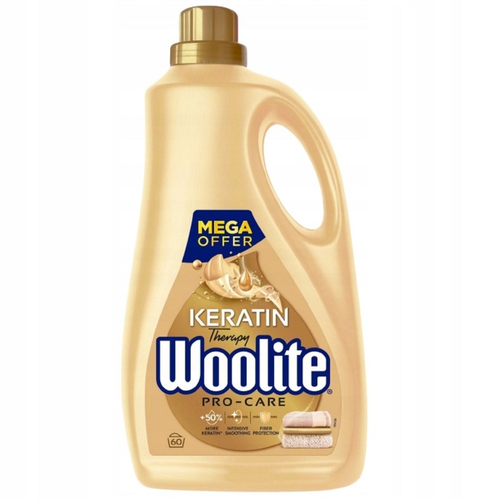 Detergent lichid pentru rufe/solutie de spalare Woolite Pro-Care Keratin, cu keratina, protejeaza fibrele si culorile, auriu, 3,6 l, 60 spalari