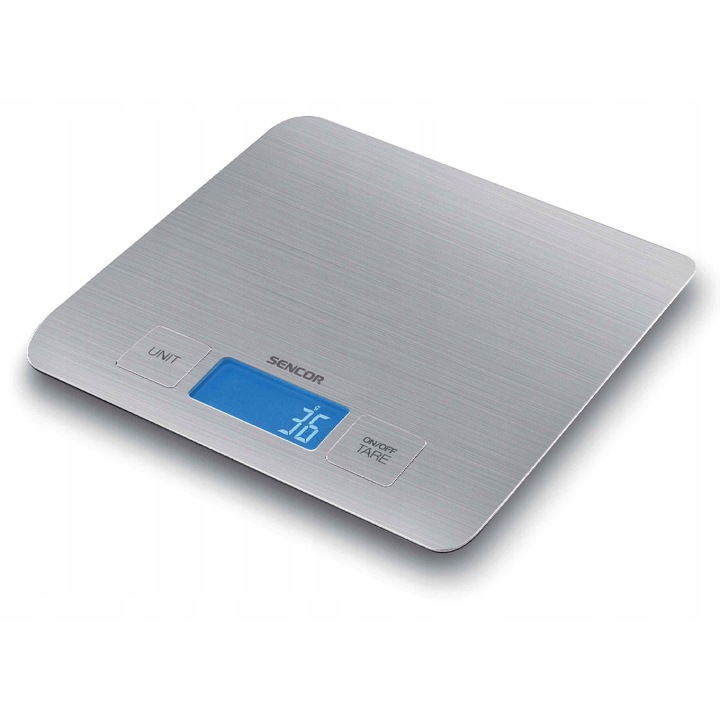 Cantar de bucatarie Sencor SKS 5400, inox, argintiu, 5kg, 20x20x1.4cm
