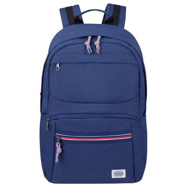 American Tourister, Rucsac pentru laptop din poliester, cu compartiment pentru laptop, buzunar pentru tableta, buzunar pentru ochelari captusit cu polar, bretele si spate captusite, Upbeat Zip, Bleumarin, 15,6 inch