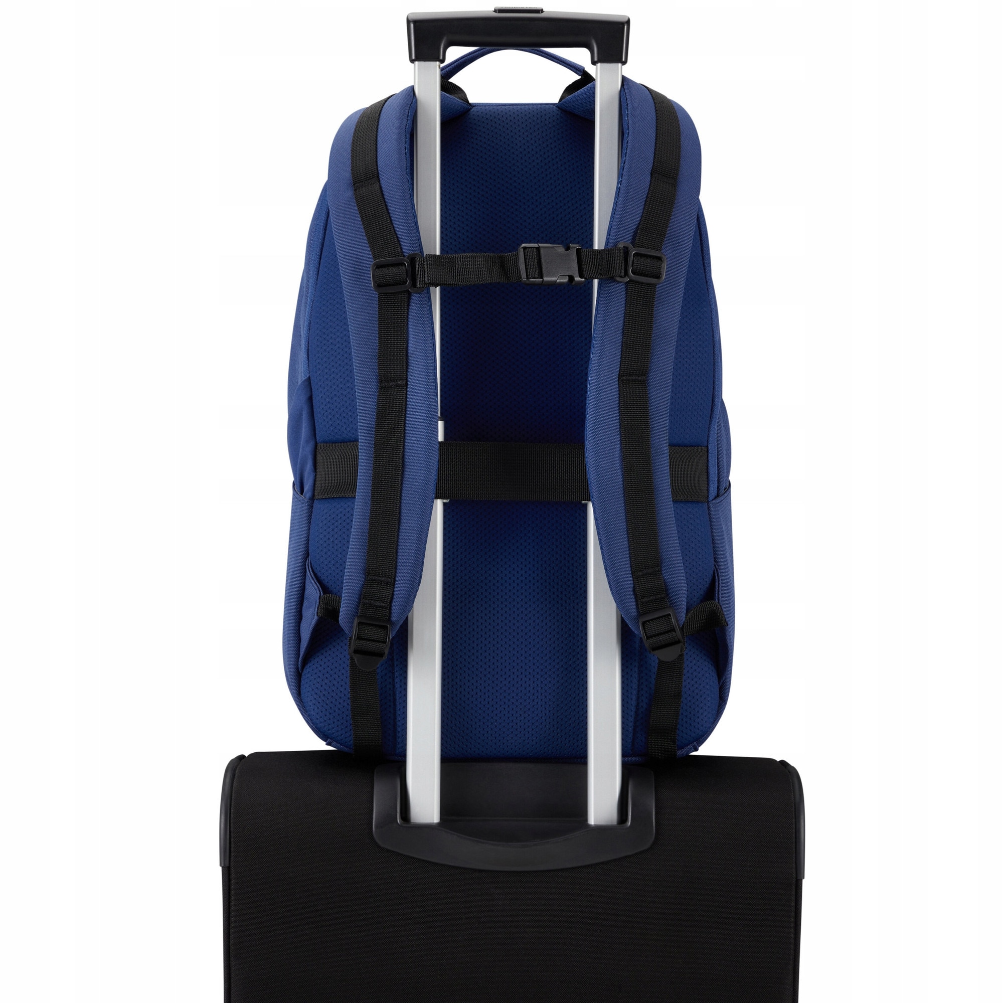 American Tourister, Rucsac pentru laptop din poliester, cu compartiment pentru laptop, buzunar pentru tableta, buzunar pentru ochelari captusit cu polar, bretele si spate captusite, Upbeat Zip, Bleumarin, 15,6 inch