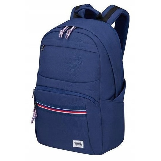 American Tourister, Rucsac pentru laptop din poliester, cu compartiment pentru laptop, buzunar pentru tableta, buzunar pentru ochelari captusit cu polar, bretele si spate captusite, Upbeat Zip, Bleumarin, 15,6 inch