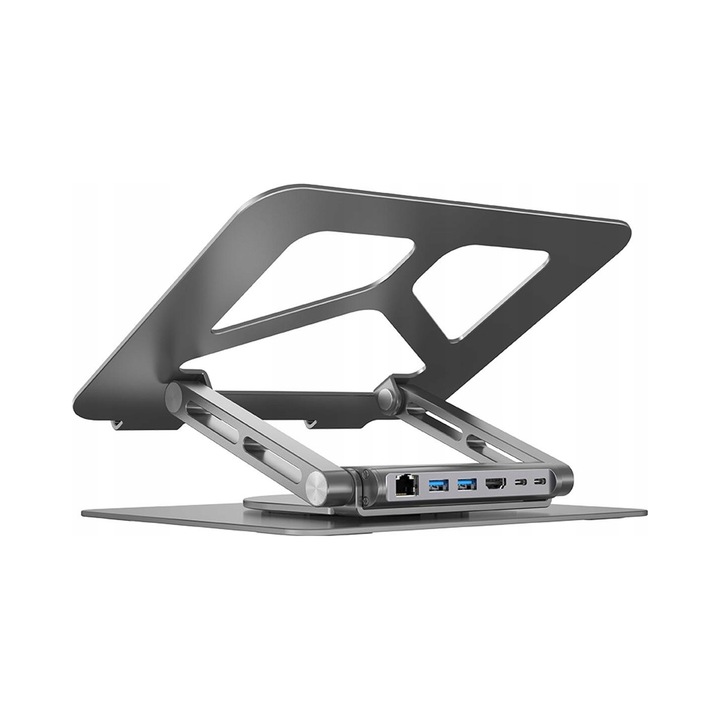 Suport laptop Unitek D1109A, hub USB-C HDMI 4K, negru, 26x22.4x4.8cm