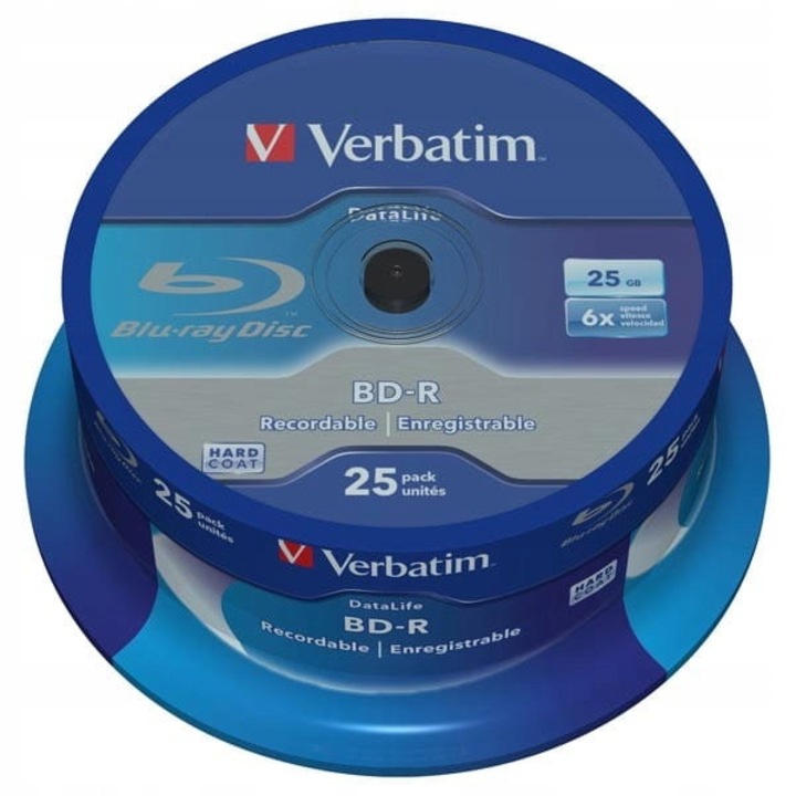 Дискове Blu-ray Verbatim BD-R 25GB 25 бр. Hard Coat сребристи 6x