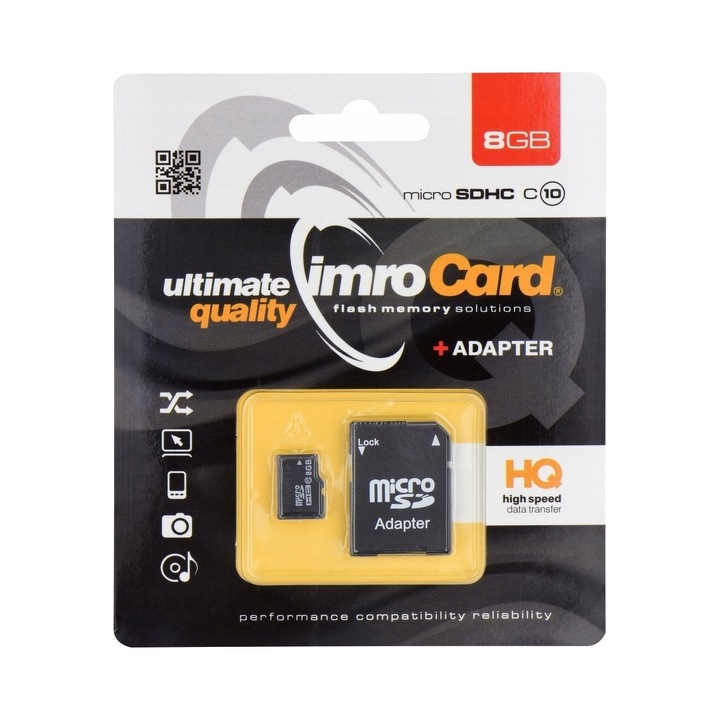 Card memorie Imro 8GB microSD cu adaptor SD, 100MB/s, clasa 10