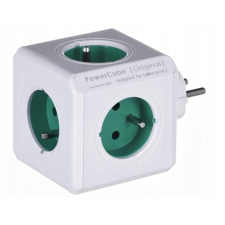 Allocacoc PowerCube elosztó 4 aljzat 2xUSB zöld 150cm