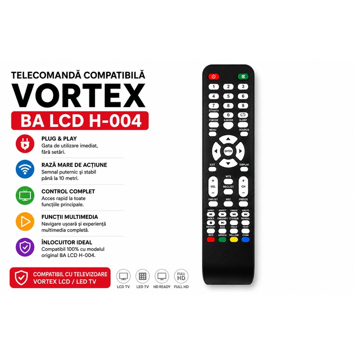 Távirányító Kompatibilis VORTEX BA LCD H-004 VARENTIS™, LCD / LED TV, Plug & Play