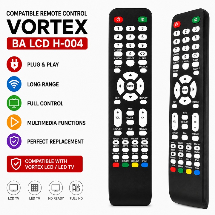 Telecomanda Compatibila VORTEX BA LCD H-004, LCD / LED TV, Plug & Play