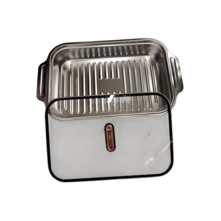 Tava din inox cu capac din sticla, 47x 29 x 6 cm, Clini 5X-0795