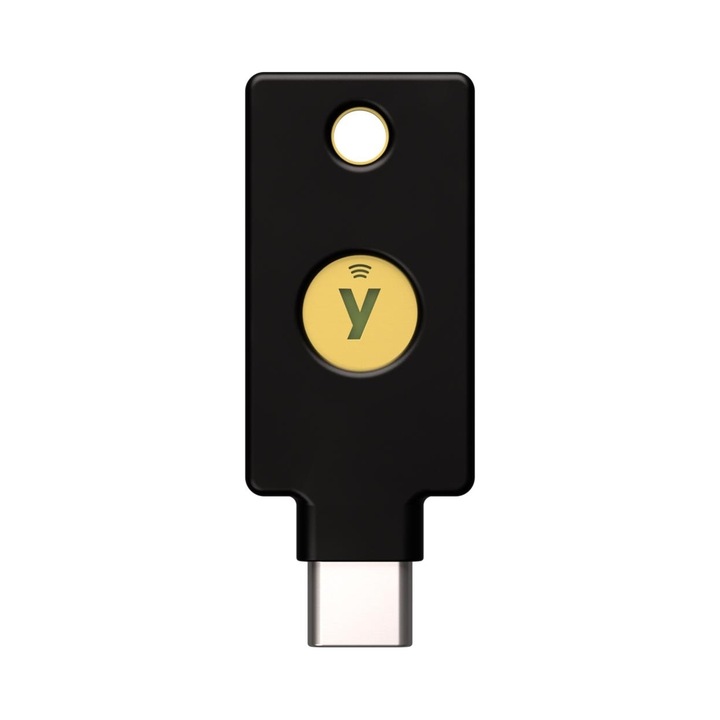 Ключ за сигурност Yubico Security Key C NFC, USB-C, съвместим с FIDO2/WebAuthn и U2F, черен, 1 бр